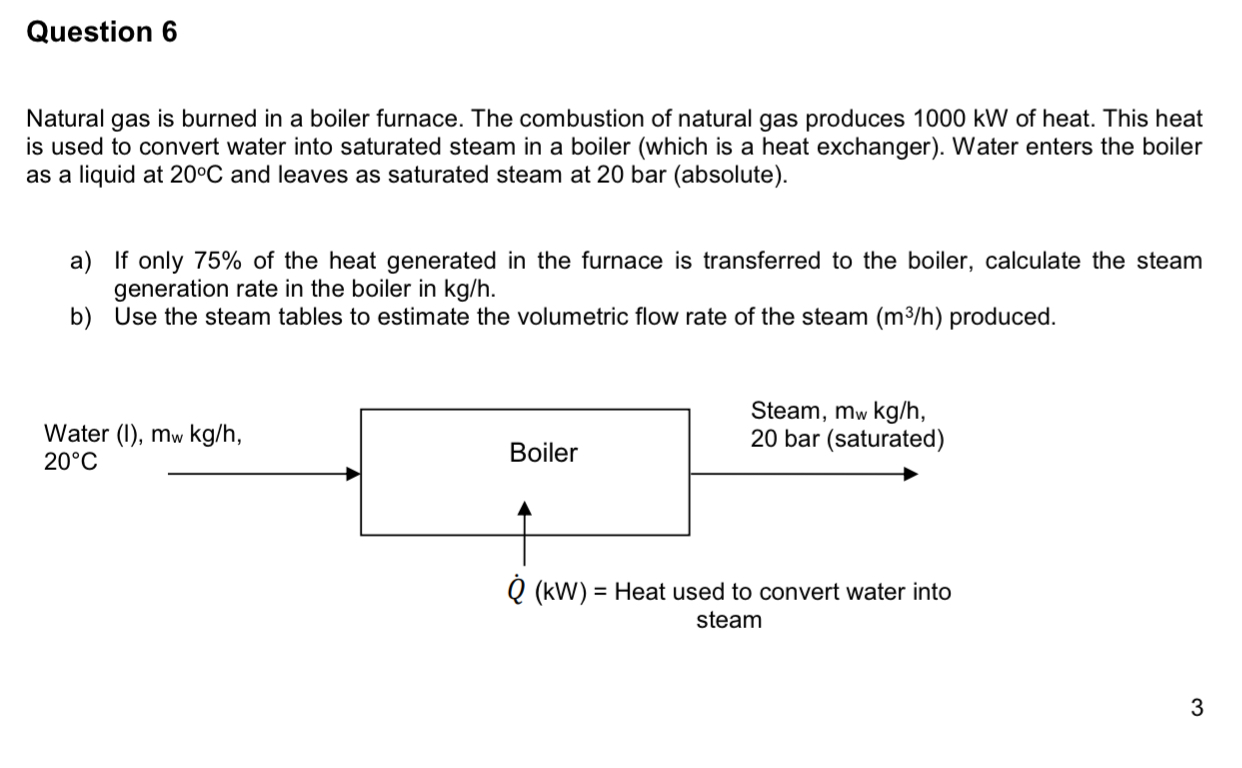 Question 6 Natural gas is burned in a boiler