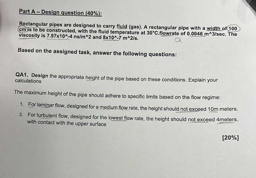 Part A - Design question ( 4 0 % ) : Rectangular