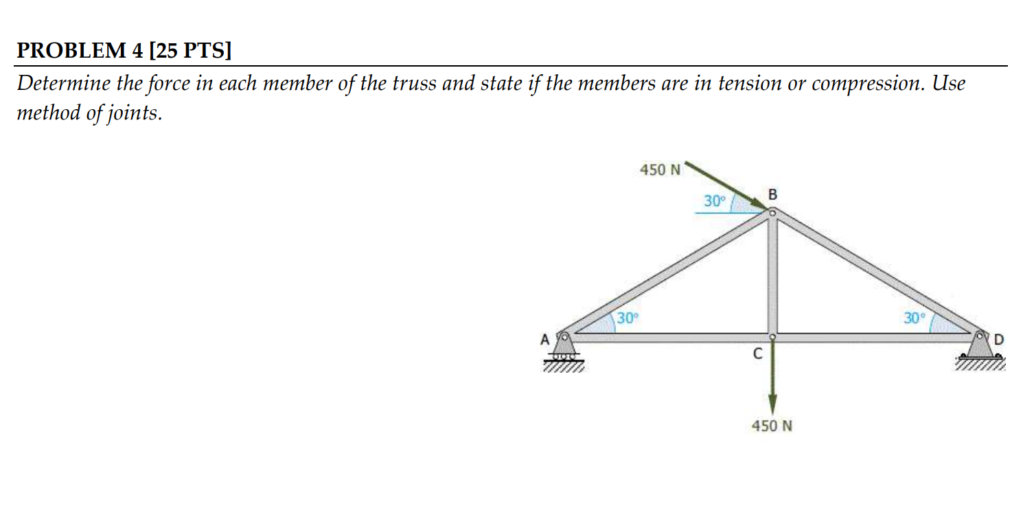 PROBLEM 4 [ 2 5 PTS ] Determine the force in each