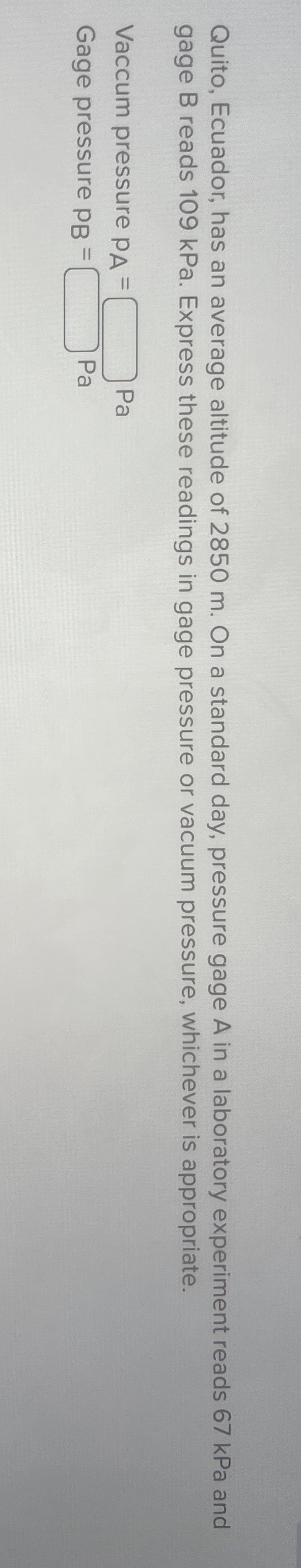 Quito, Ecuador, has an average altitude of 2 8 5