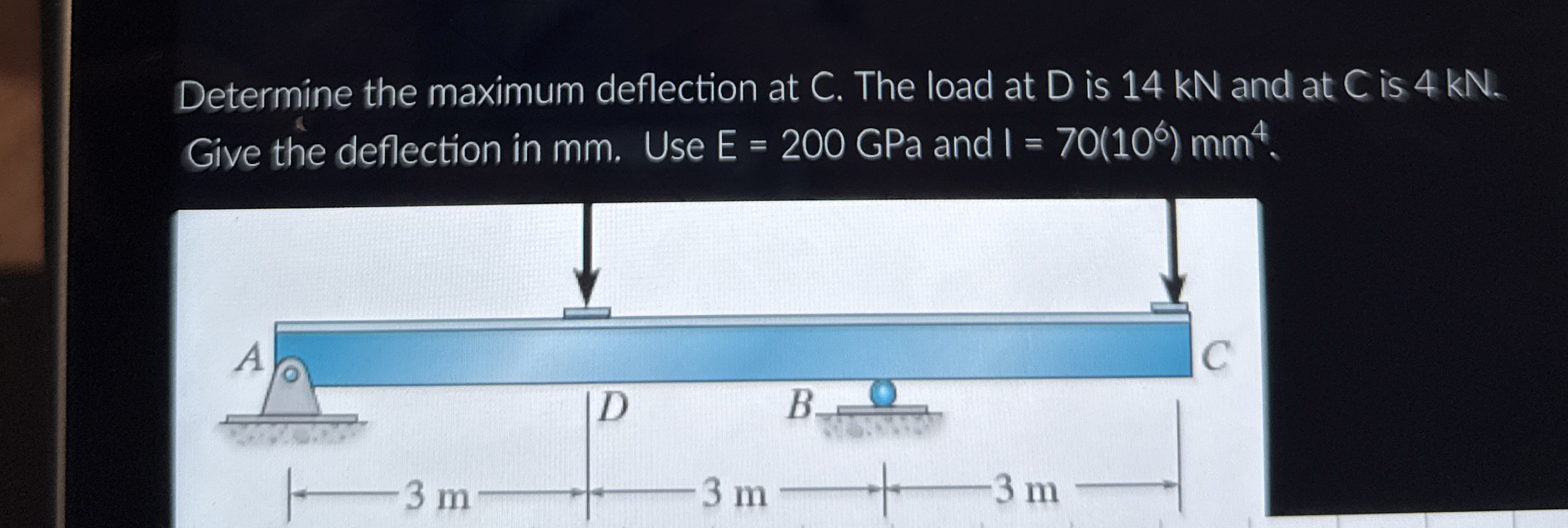 Determine the maximum deflection at C . The load