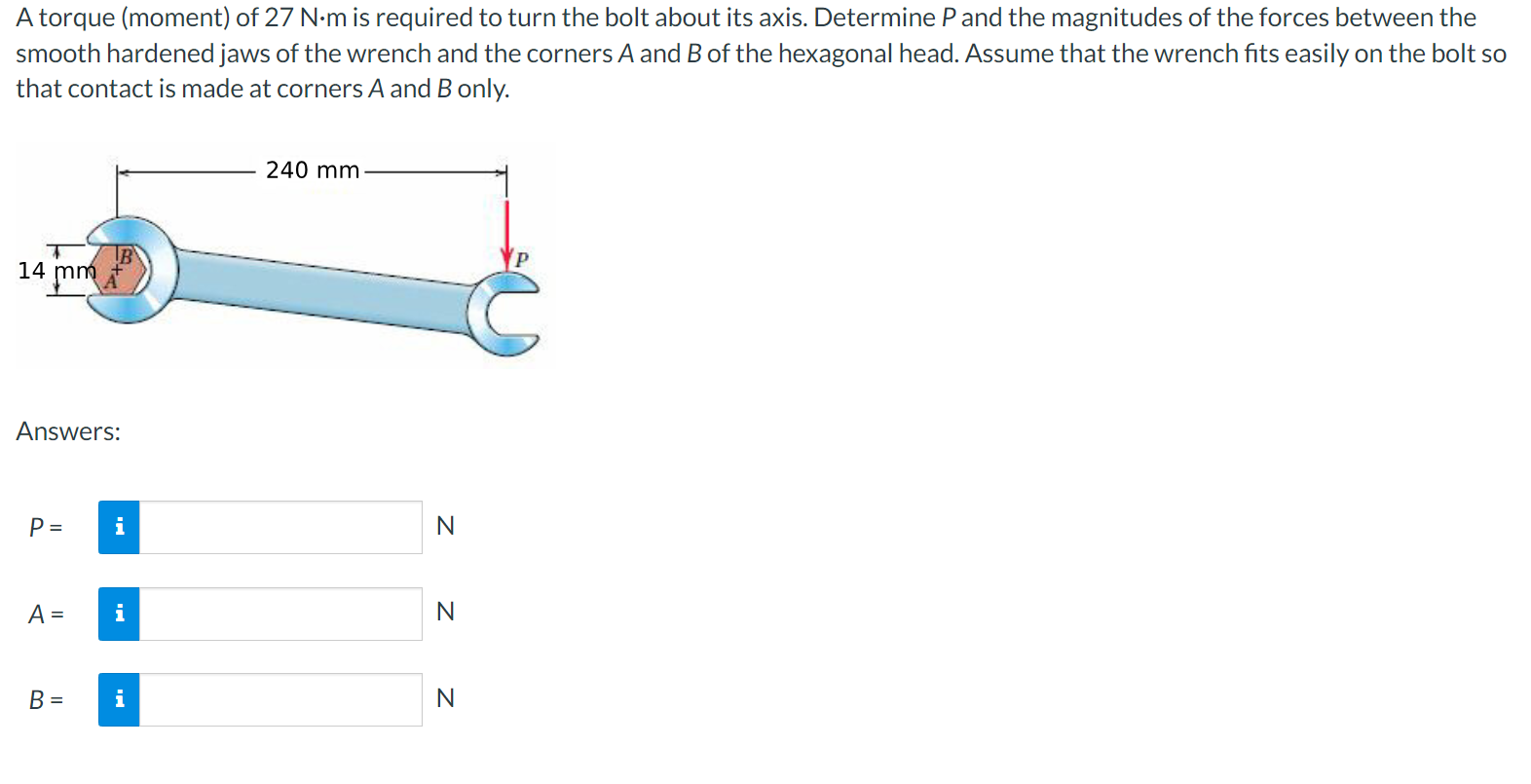 A torque ( moment ) of \ ( 2 7 \ mathrm { ~N } \