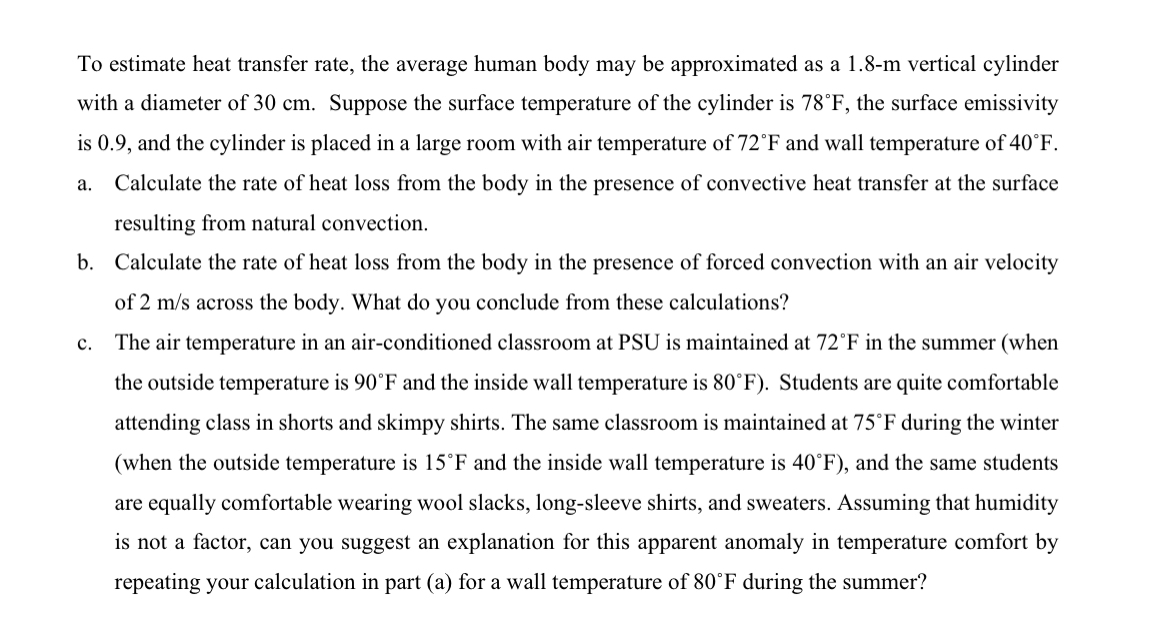 To estimate heat transfer rate, the average human