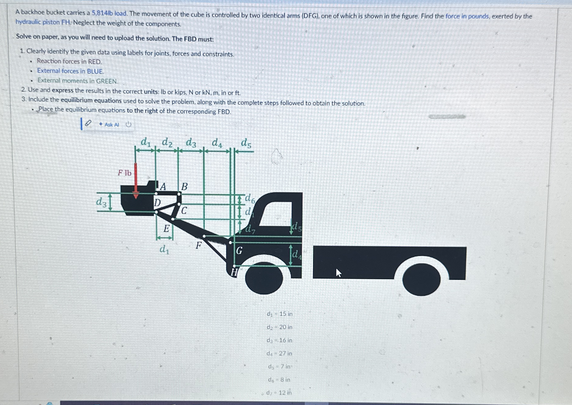 A backhoe bucket carries a 5 , 8 1 4 1 b load.