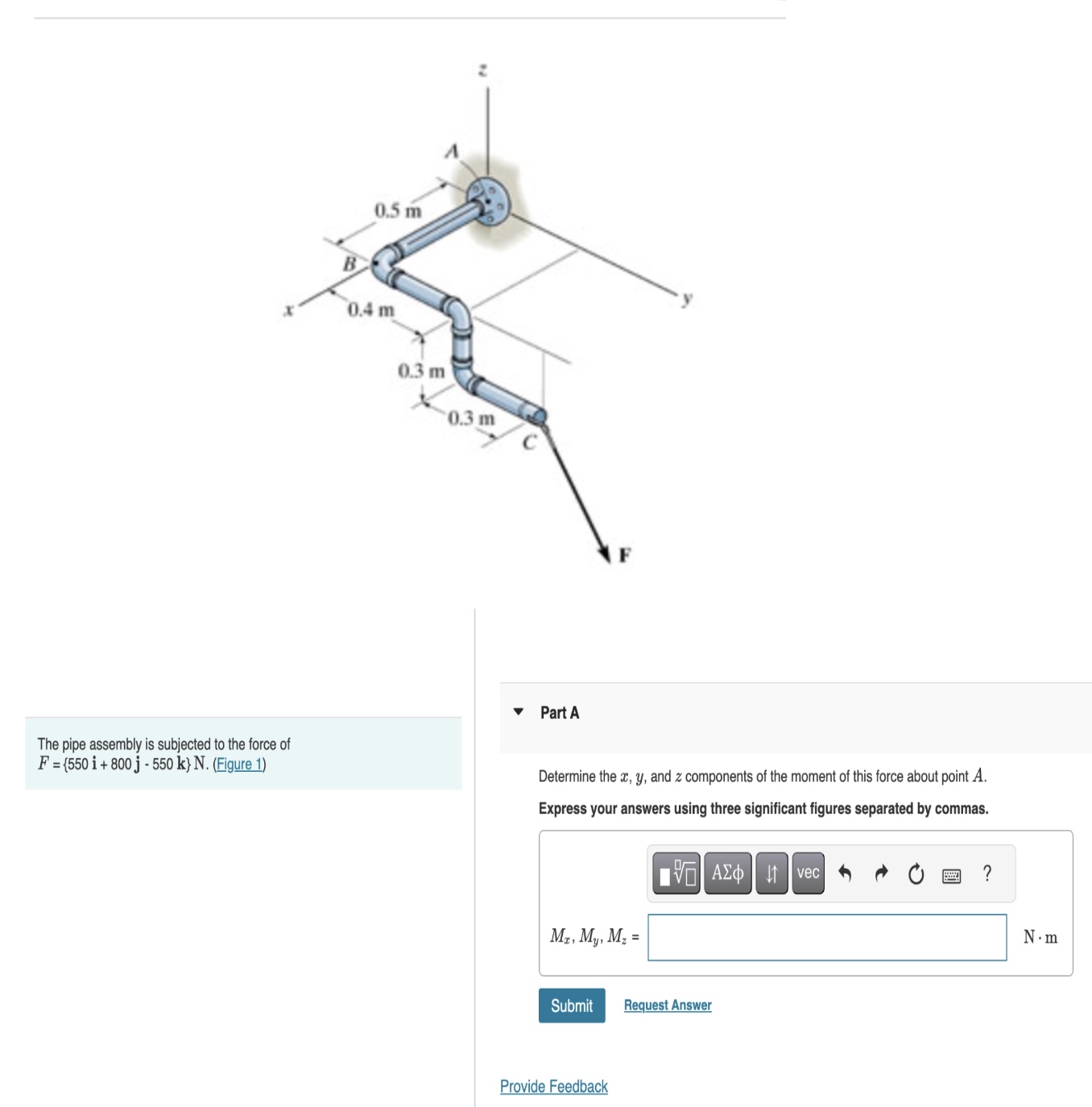 The pipe assembly is subjected to the force of F