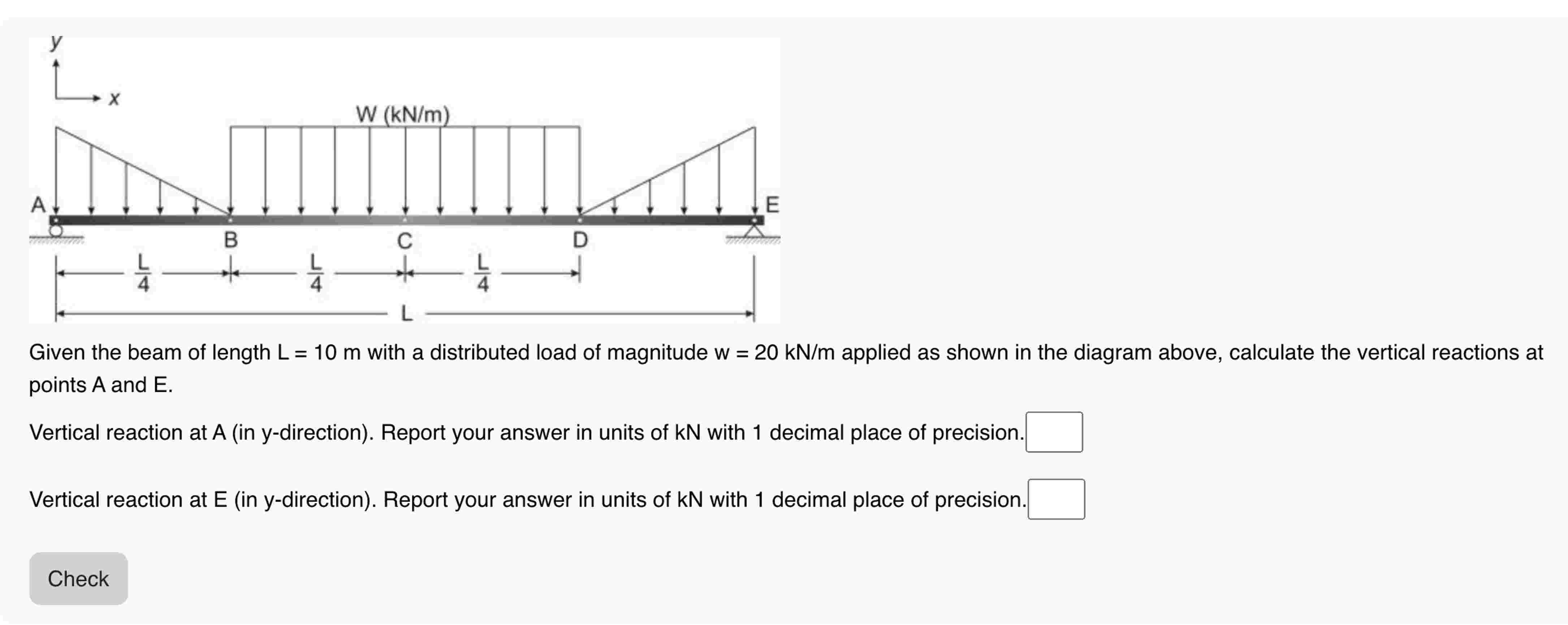 Given the beam of length L = 1 0 m with a