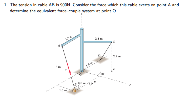 1 . The tension in cable \ ( A B \ ) is 9 0 0 N .
