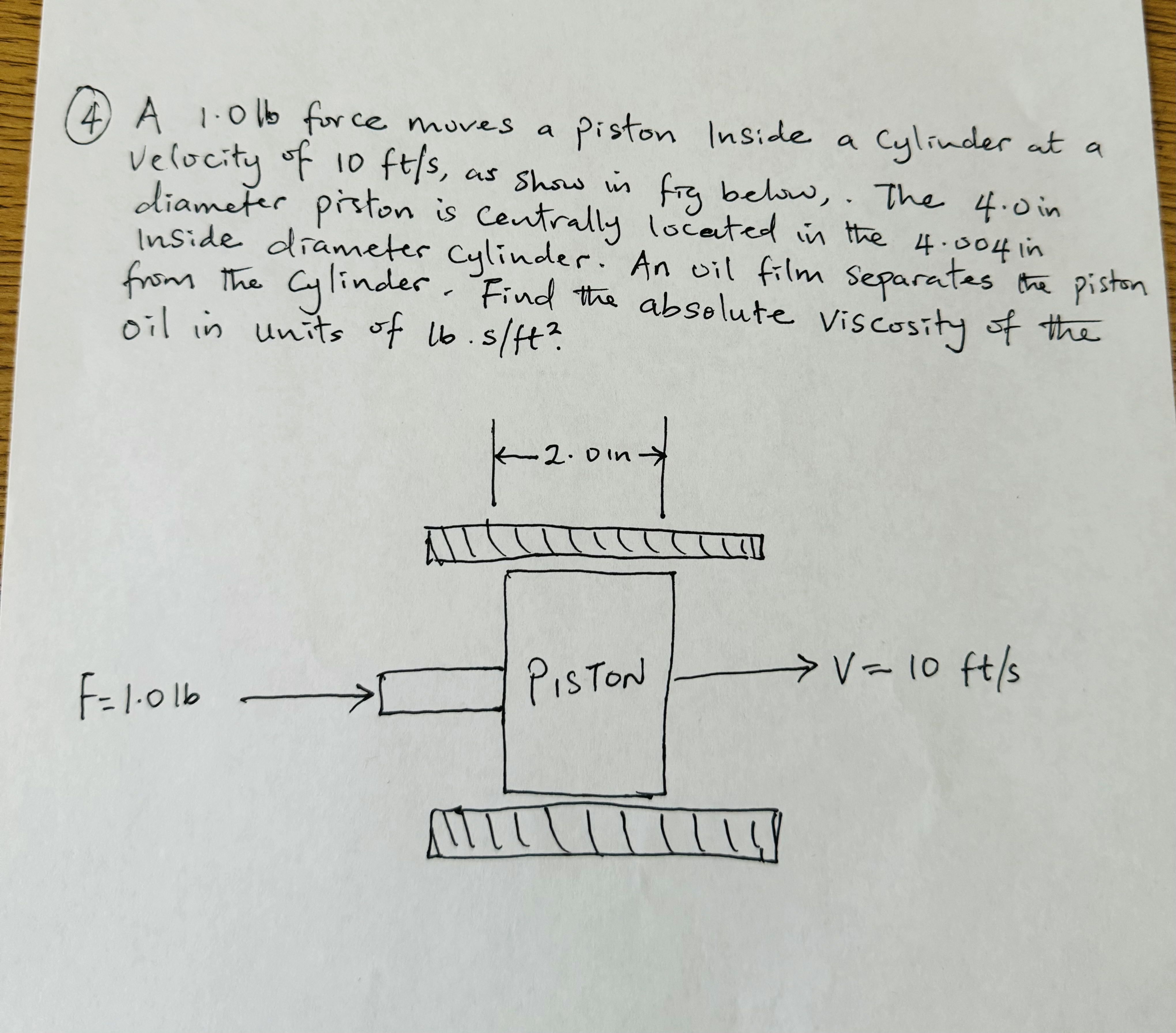 ( 4 ) A 1 . 0 lb force muves a piston Inside a