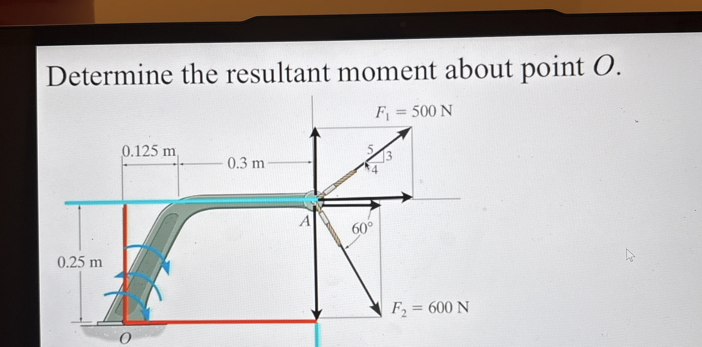 Determine the resultant moment about point O . F