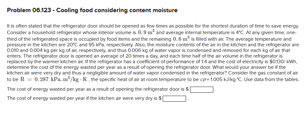 Problem 0 6 . 1 2 3 - Cooling food considering