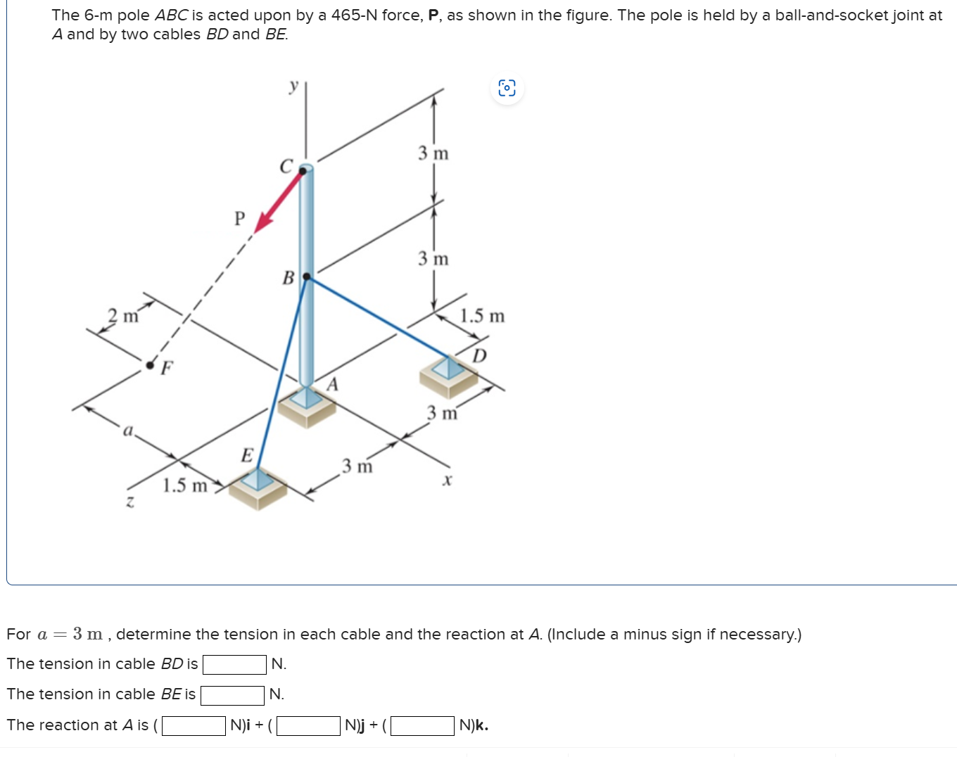 The 6 - m pole \ ( A B C \ ) is acted upon by a 4
