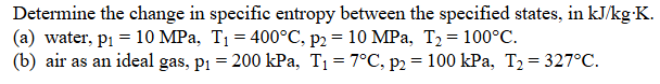 determine the change in specific entropy between