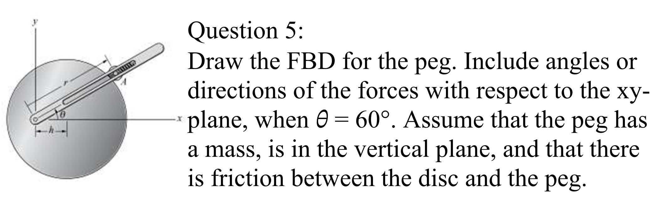 Question 5 : Draw the FBD for the peg. Include