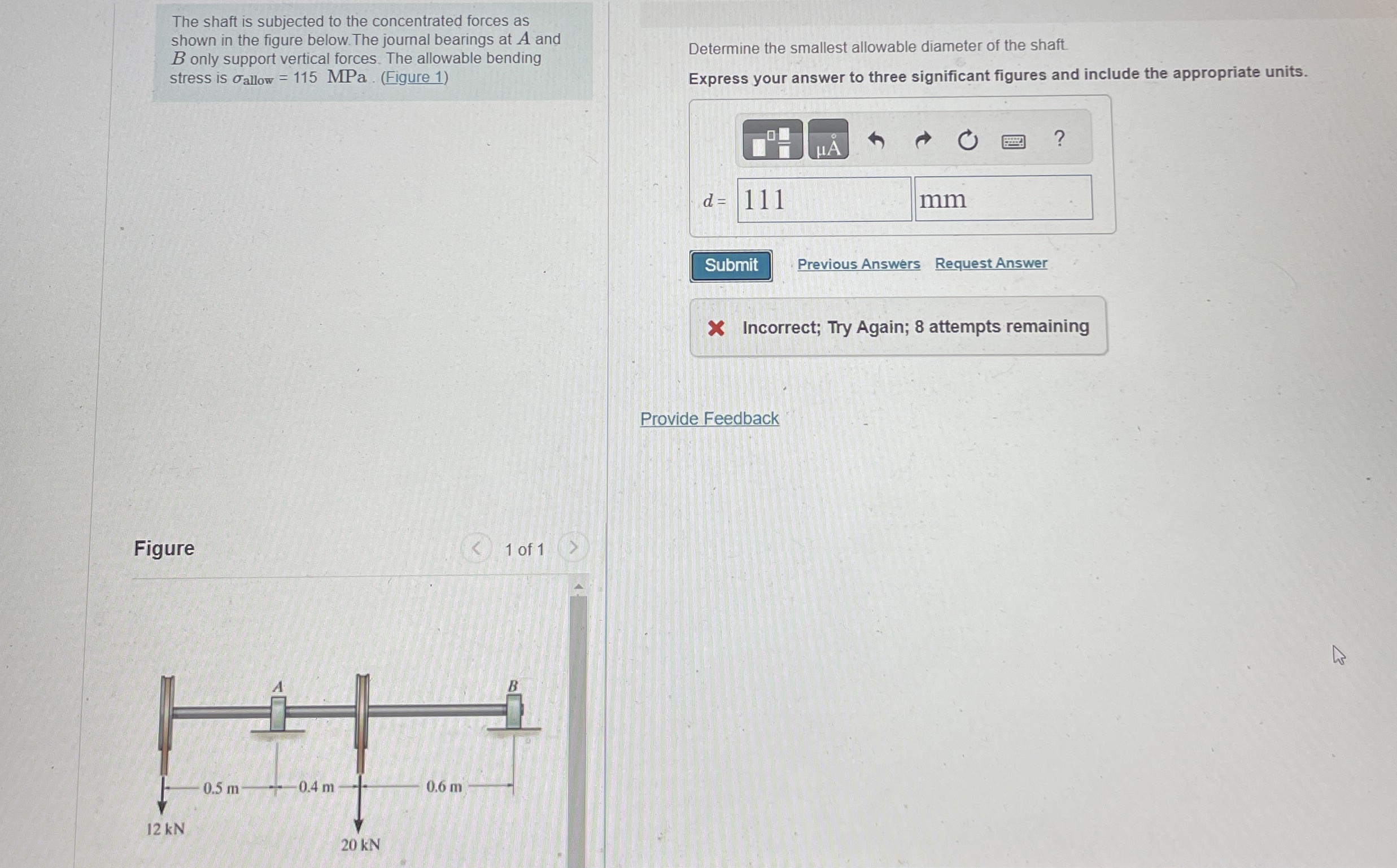 The shaft is subjected to the concentrated forces