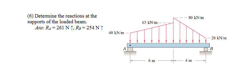 ( 6 ) Determine the reactions at the supports of