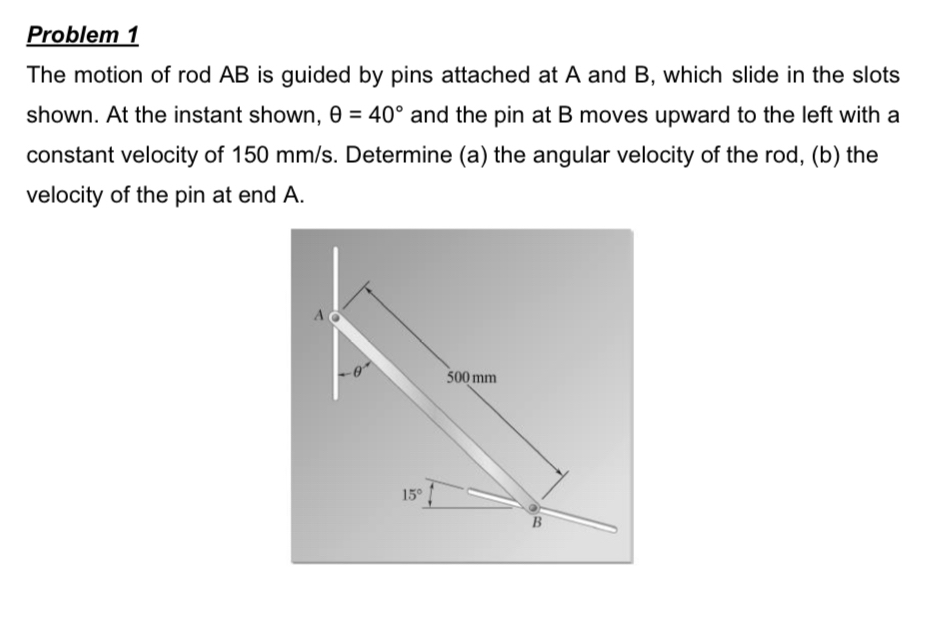 Problem 1 The motion of rod A B is guided by pins