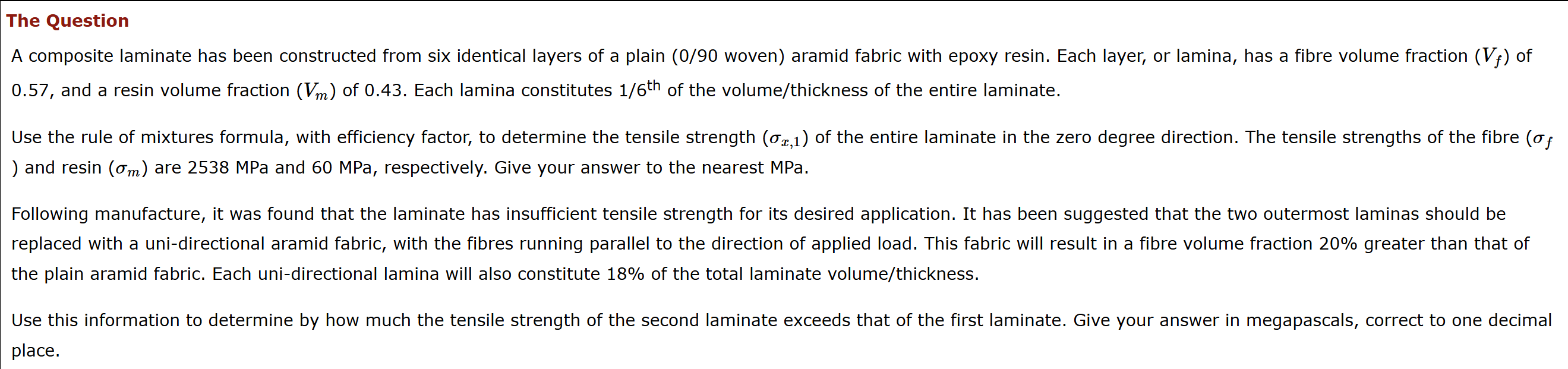 The Question A composite laminate has been