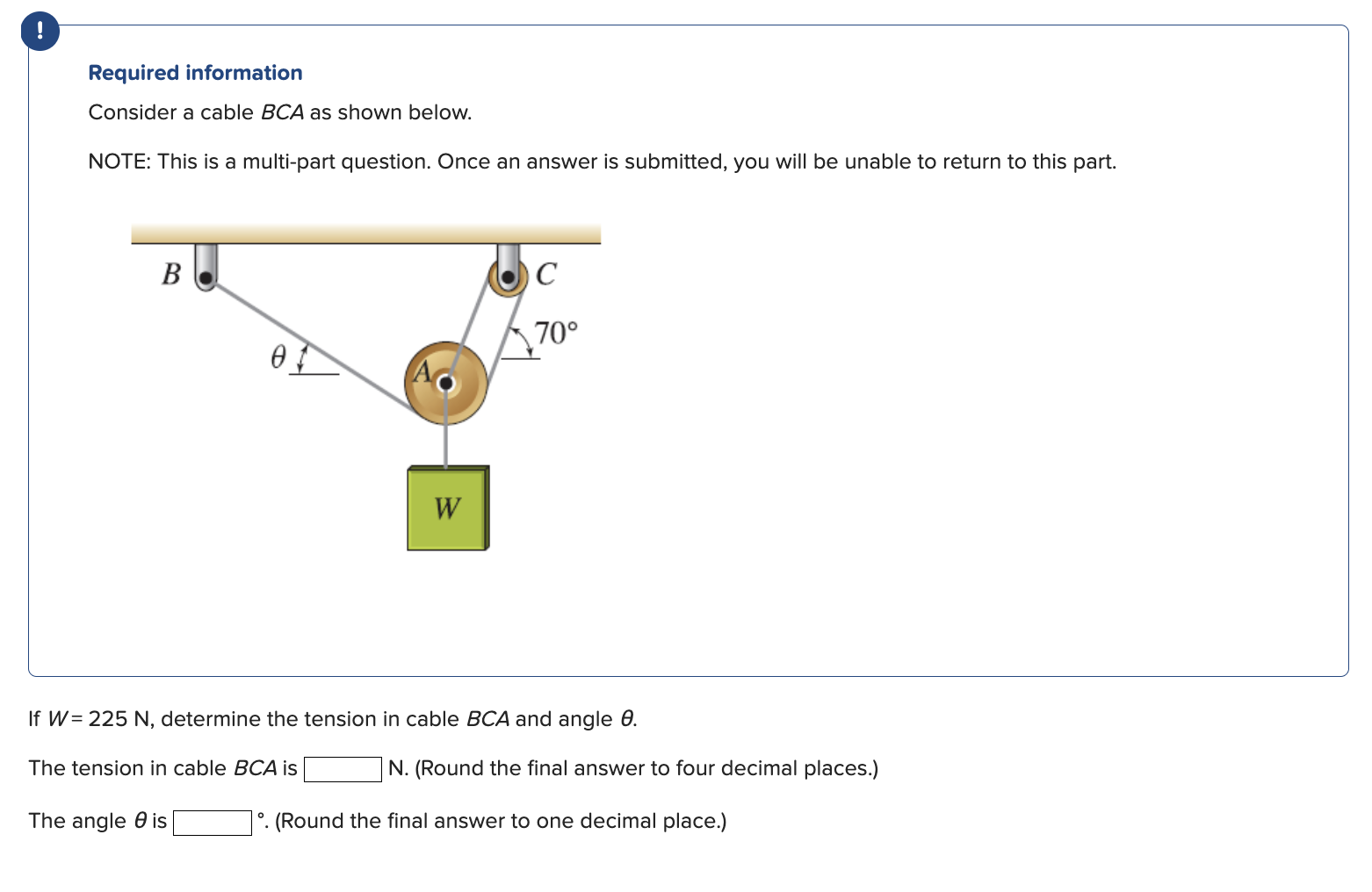 Required information Consider a cable BCA as