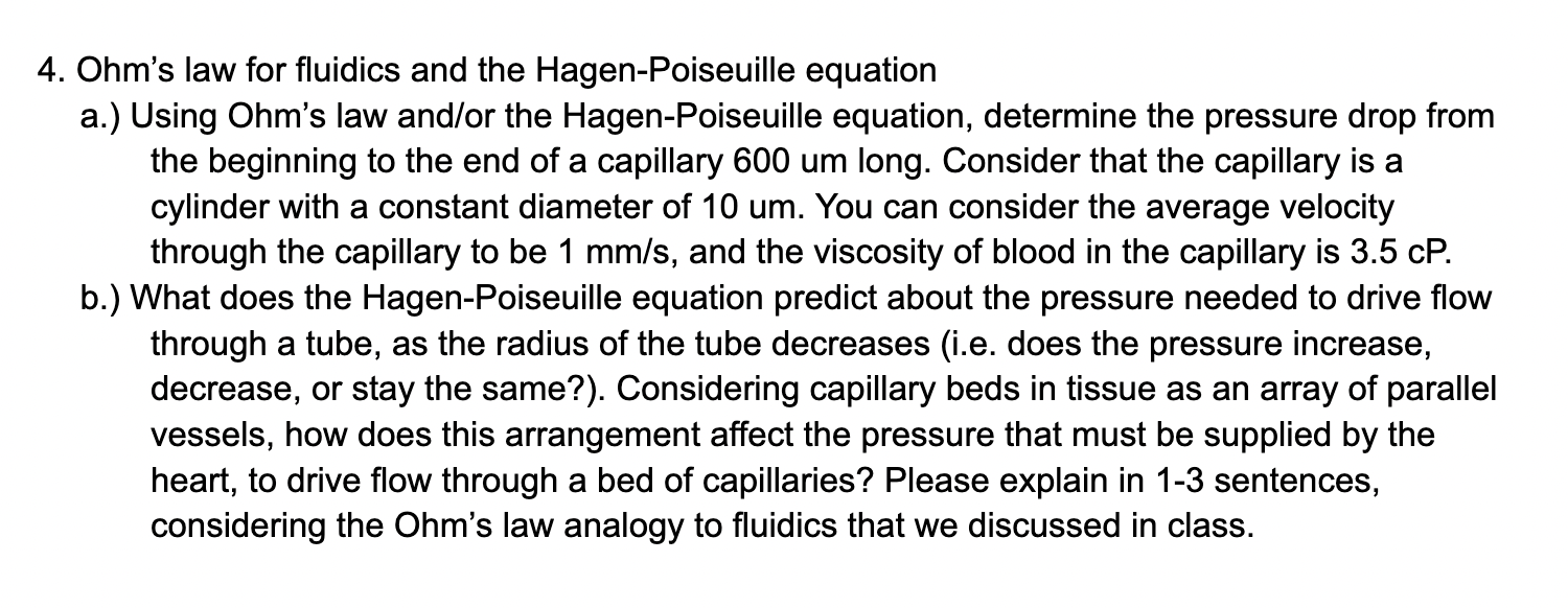 4 . Ohm's law for fluidics and the Hagen -