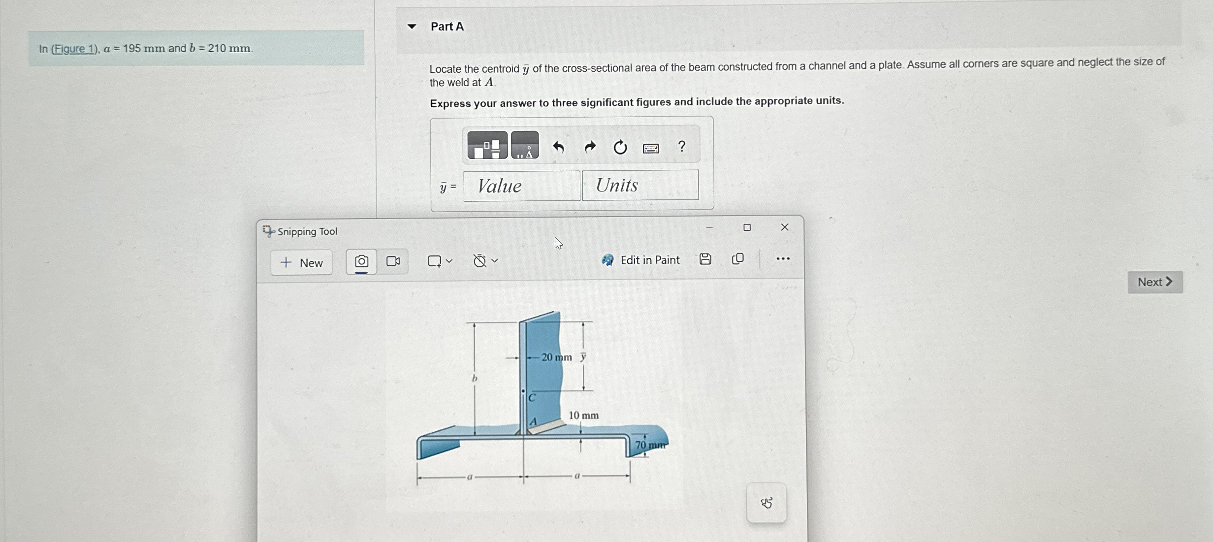 Part A In ( Figure 1 ) , a = 1 9 5 m m and b = 2