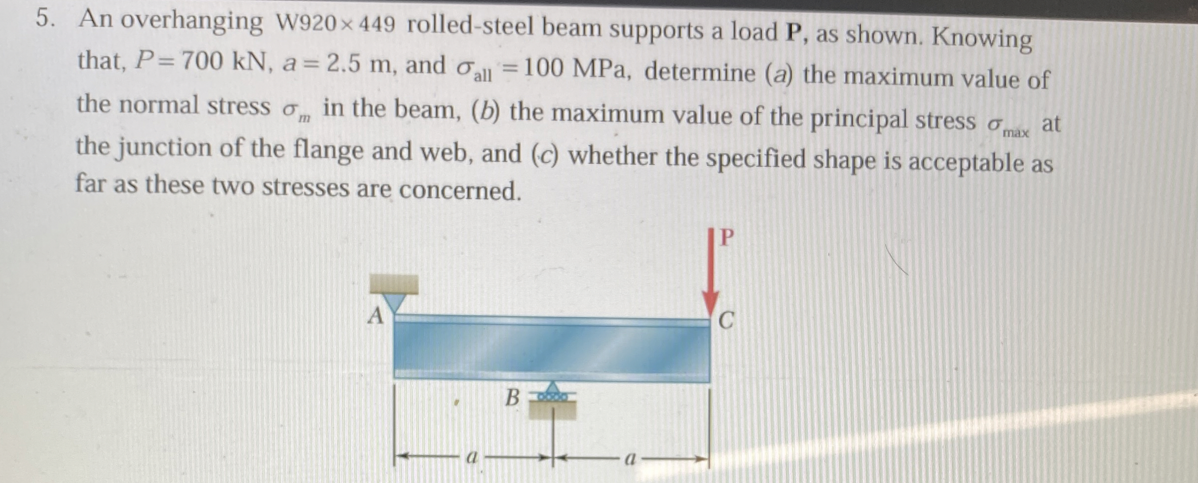 An overhanging W 9 2 0 4 4 9 rolled - steel beam