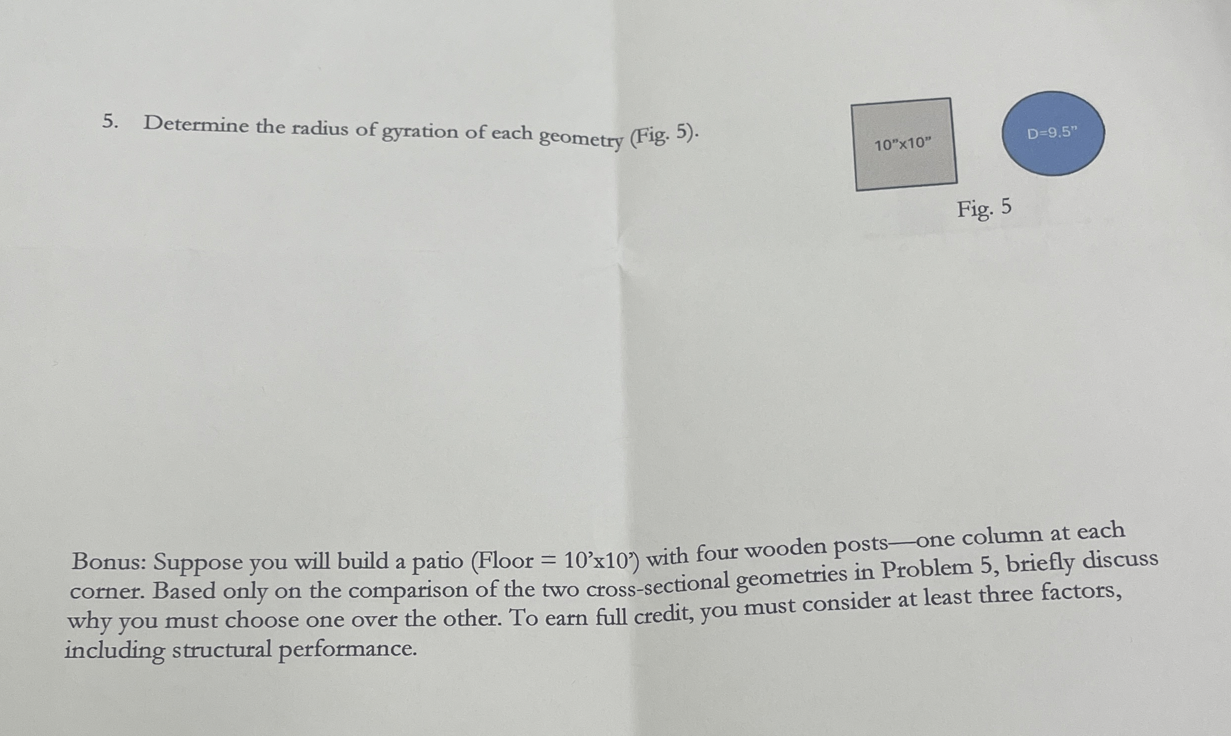 Determine the radius of gyration of each geometry