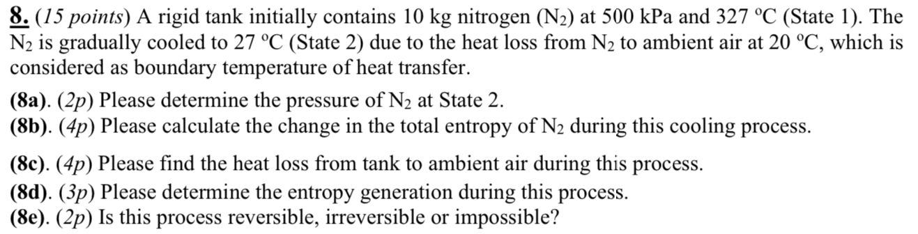 ( 1 5 points ) A rigid tank initially contains 1