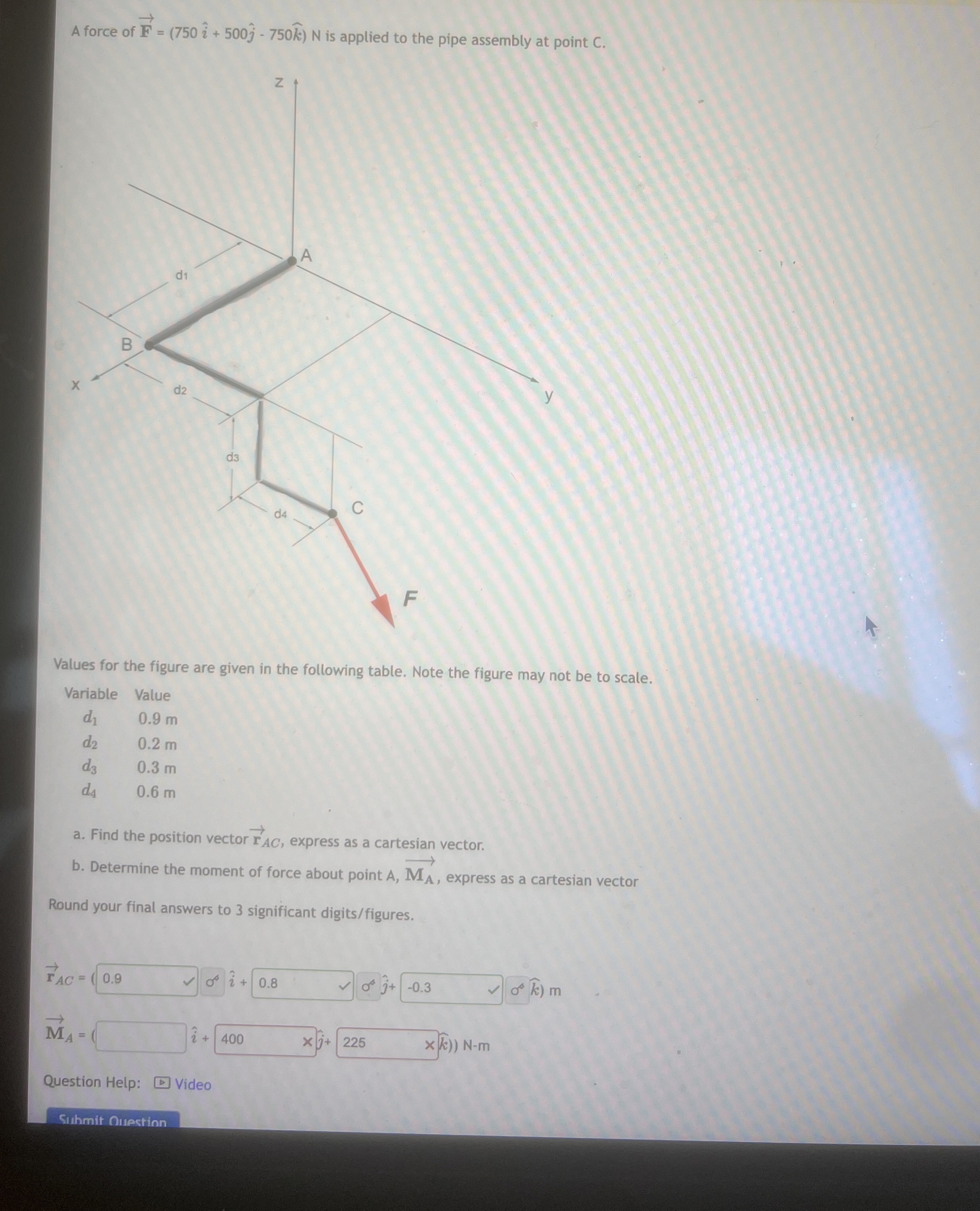 A force of vec ( F ) = ( 7 5 0 hat ( i ) + 5 0 0