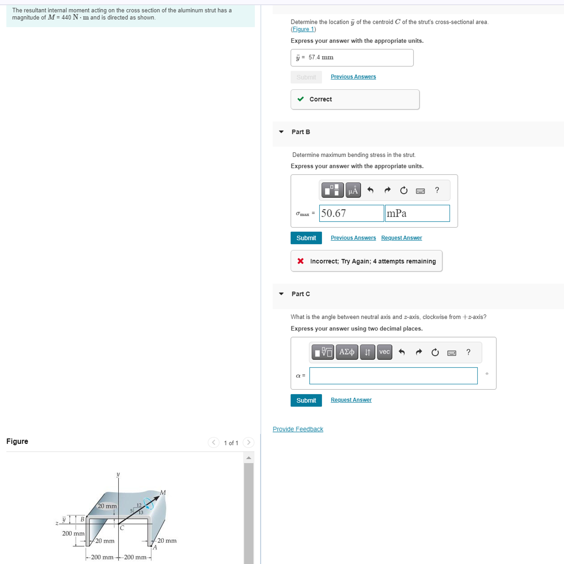 The resultant internal moment acting on the cross