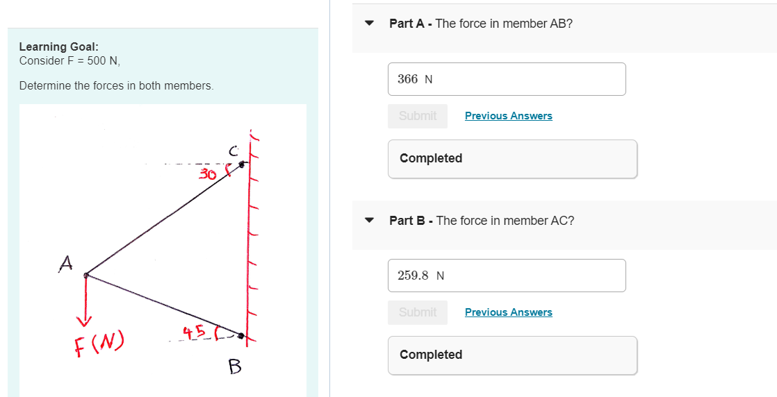 Part A - The force in member A B ? Consider F = 5