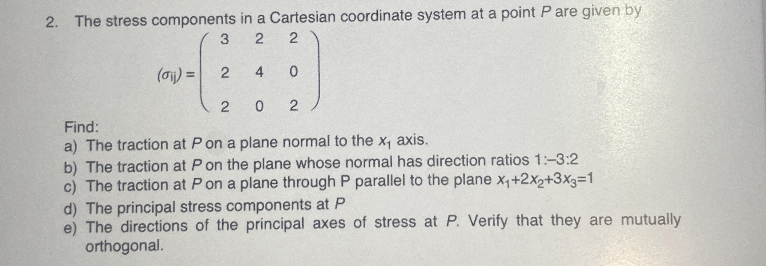 The stress components in a Cartesian coordinate
