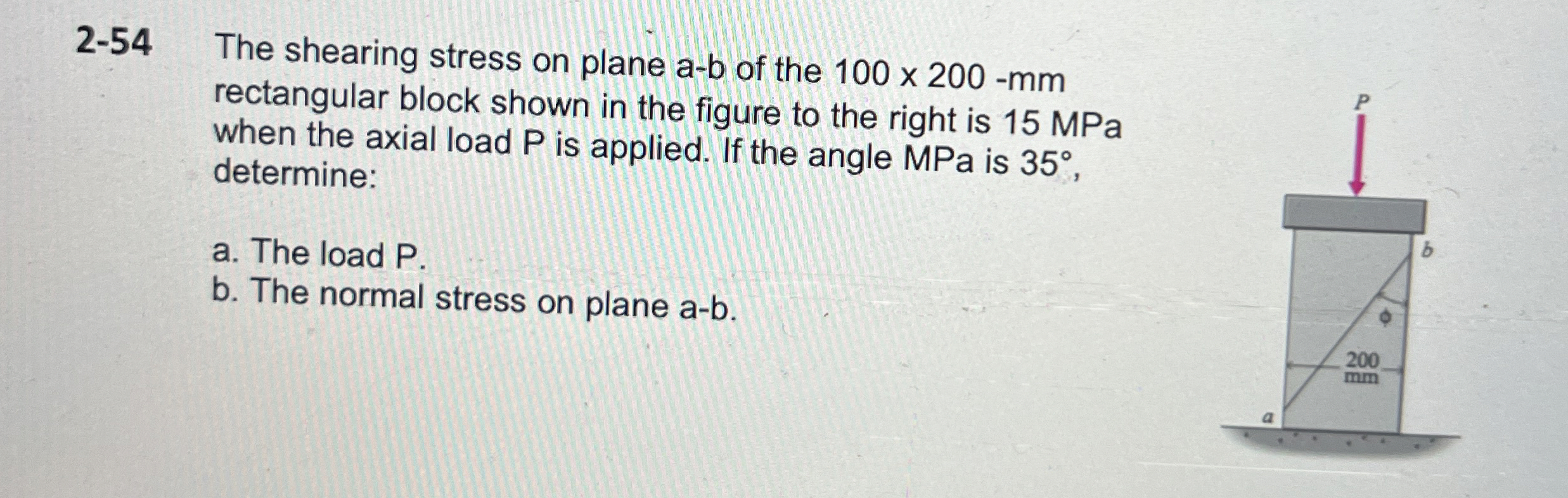 2 - 5 4 The shearing stress on plane a - b of the