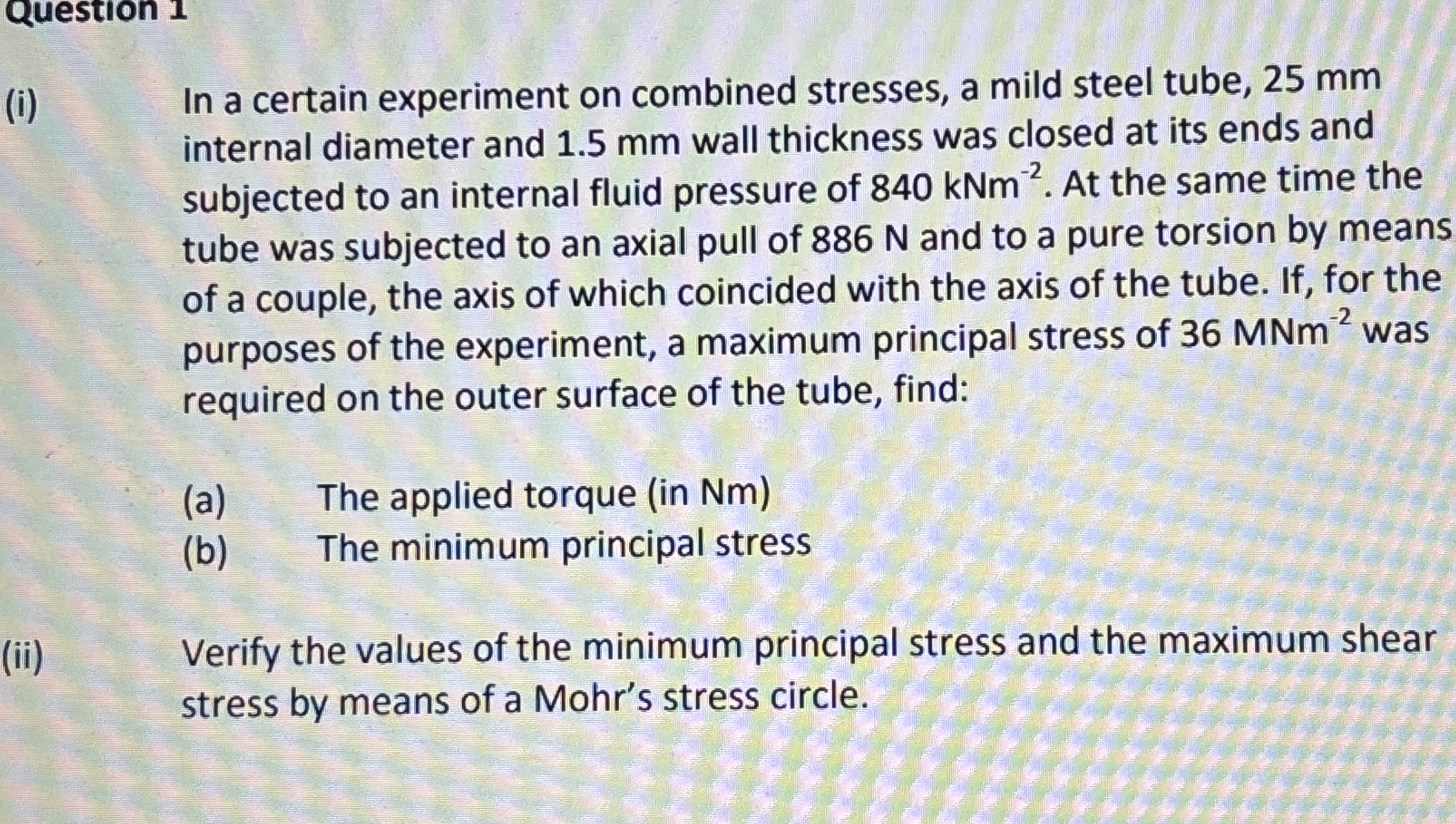 ( i ) In a certain experiment on combined