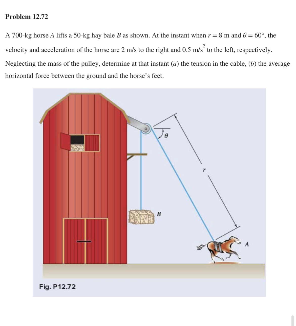 Problem 1 2 . 7 2 A 7 0 0 - kg horse A lifts a 5