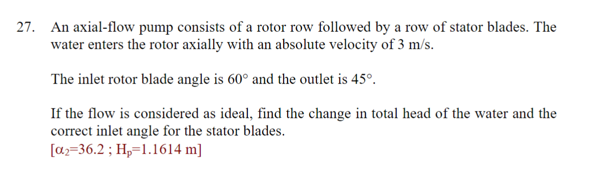 An axial - flow pump consists of a rotor row