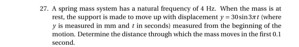 A spring mass system has a natural frequency of 4