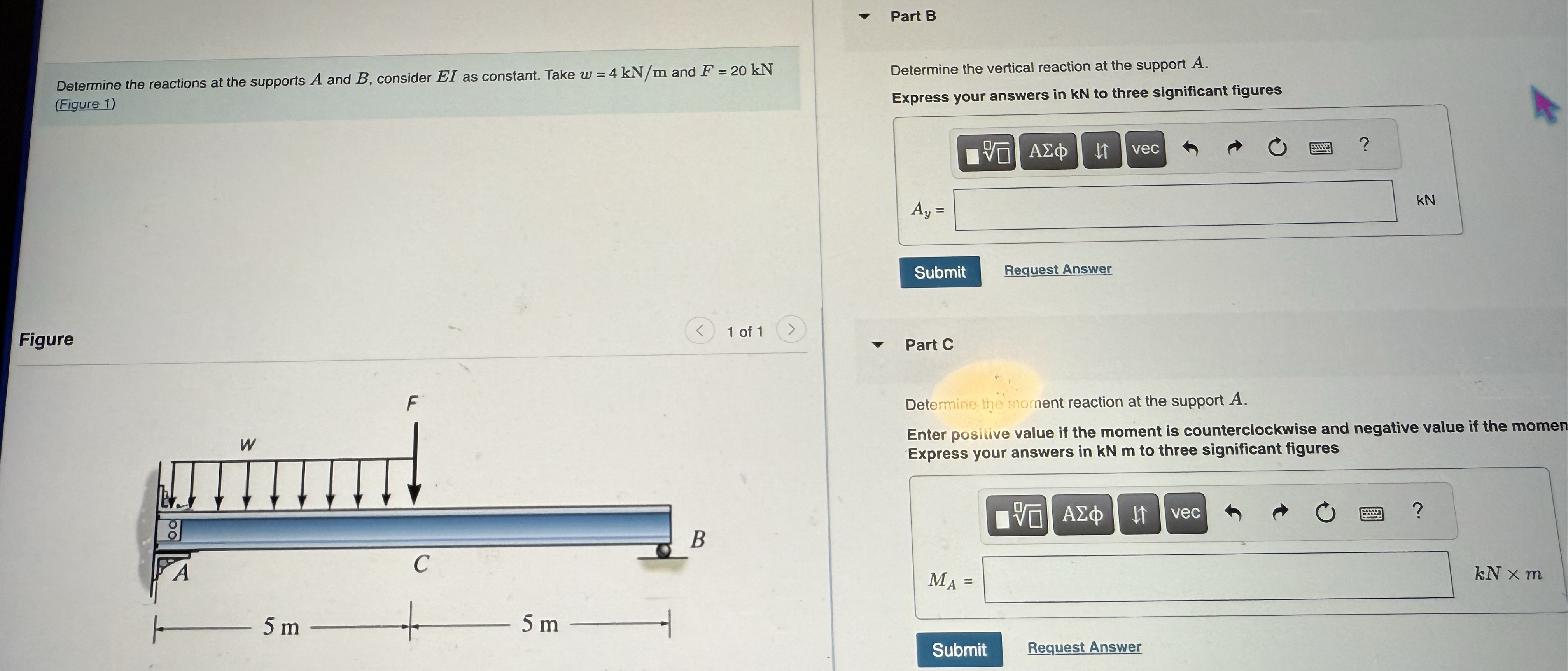 Part B Determine the reactions at the supports A