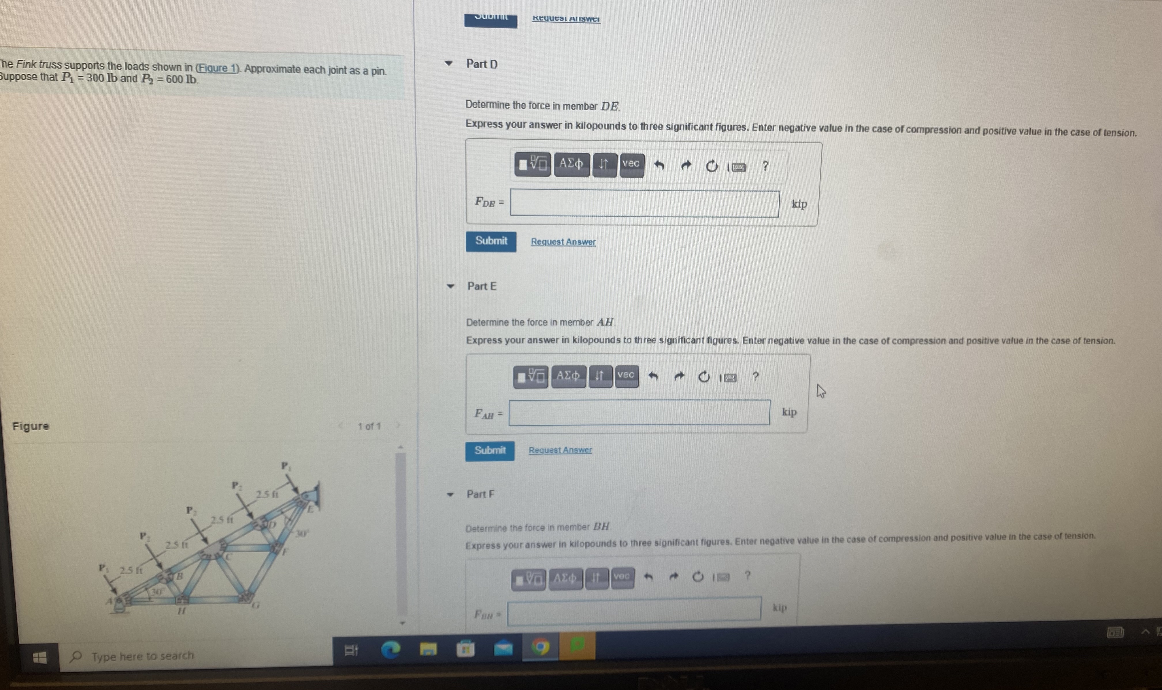 Nequest aniswer he Fink truss supports the loads