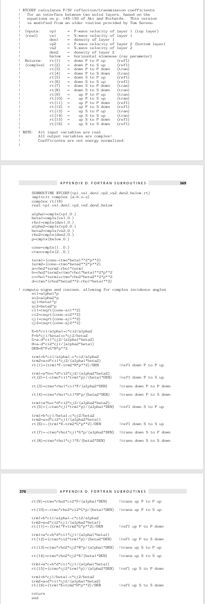 ( COMPUTER ) Use subroutine RTCOEF ( Appendix D )