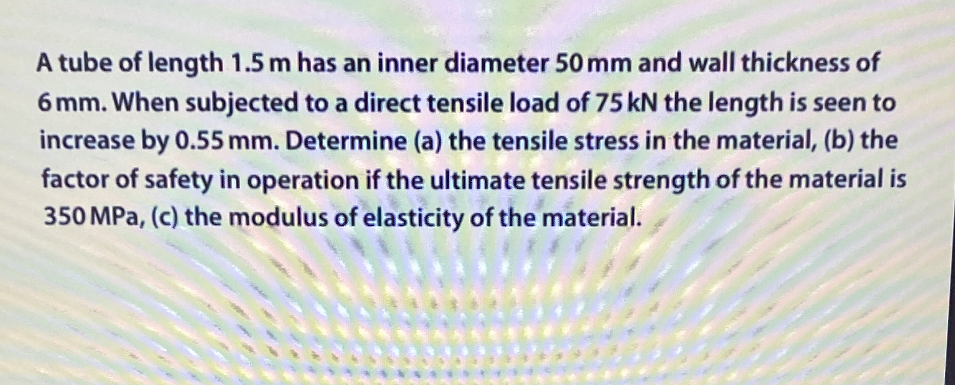 A tube of length 1 . 5 m has an inner diameter 5