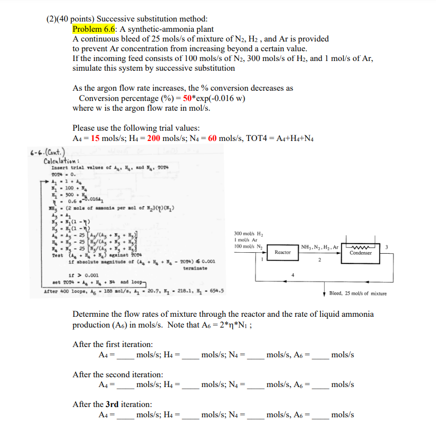 ( 2 ) ( 4 0 points ) Successive substitution