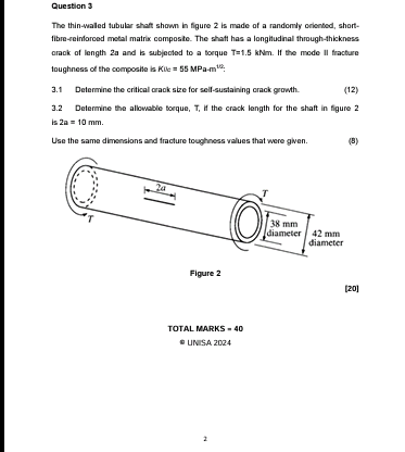 Question 3 The thin - walled tubulor shoft shown