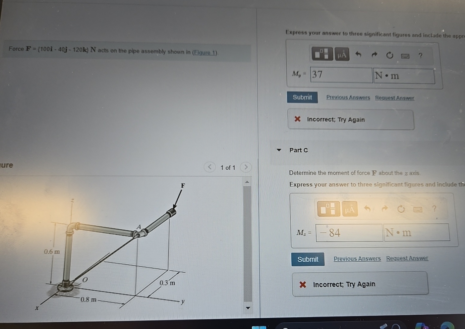 Force F = { 1 0 0 i - 4 0 j - 1 2 0 k } N acts on