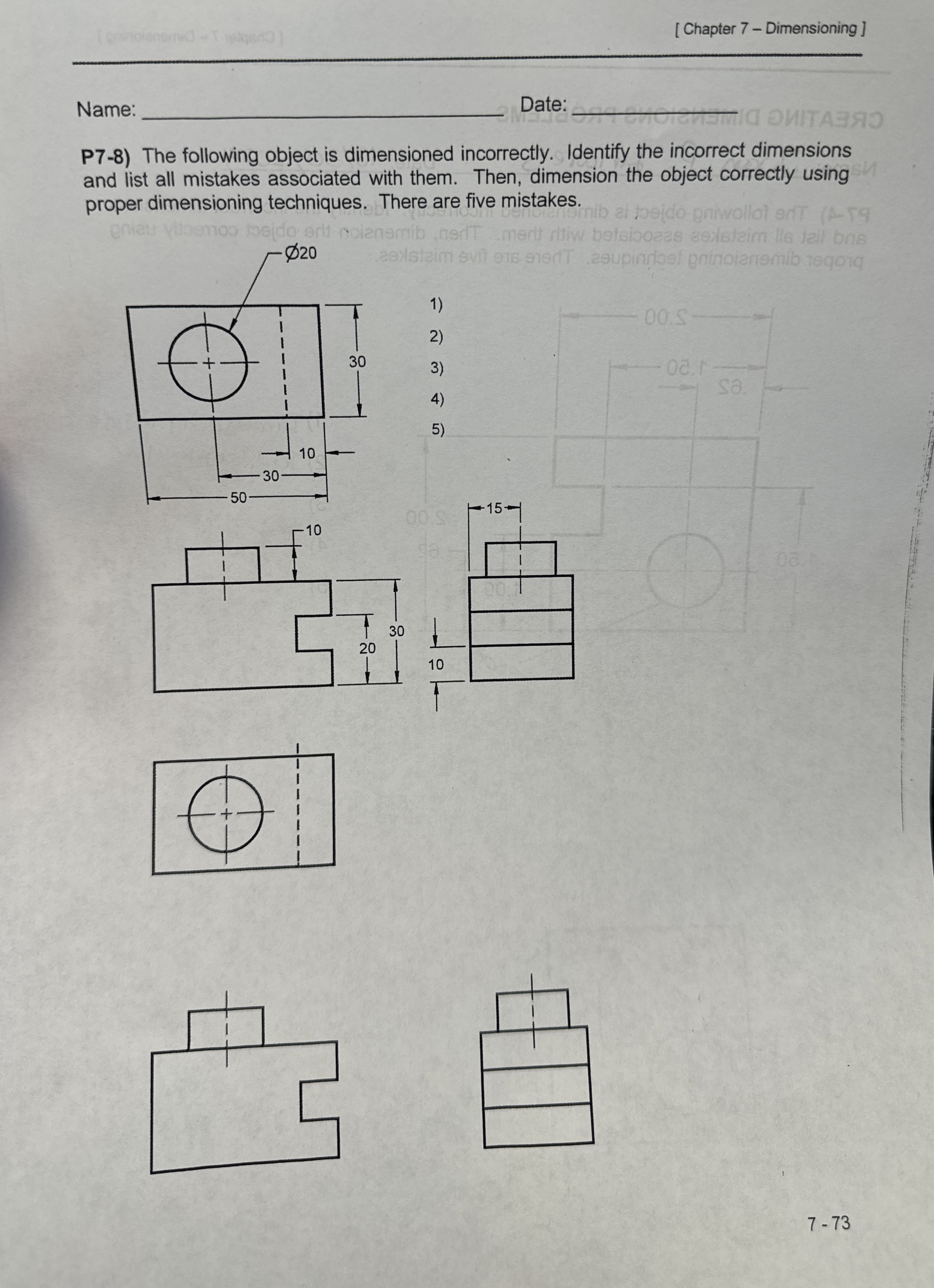 [ Chapter 7 - Dimensioning ] Name Date: q , P 7 -