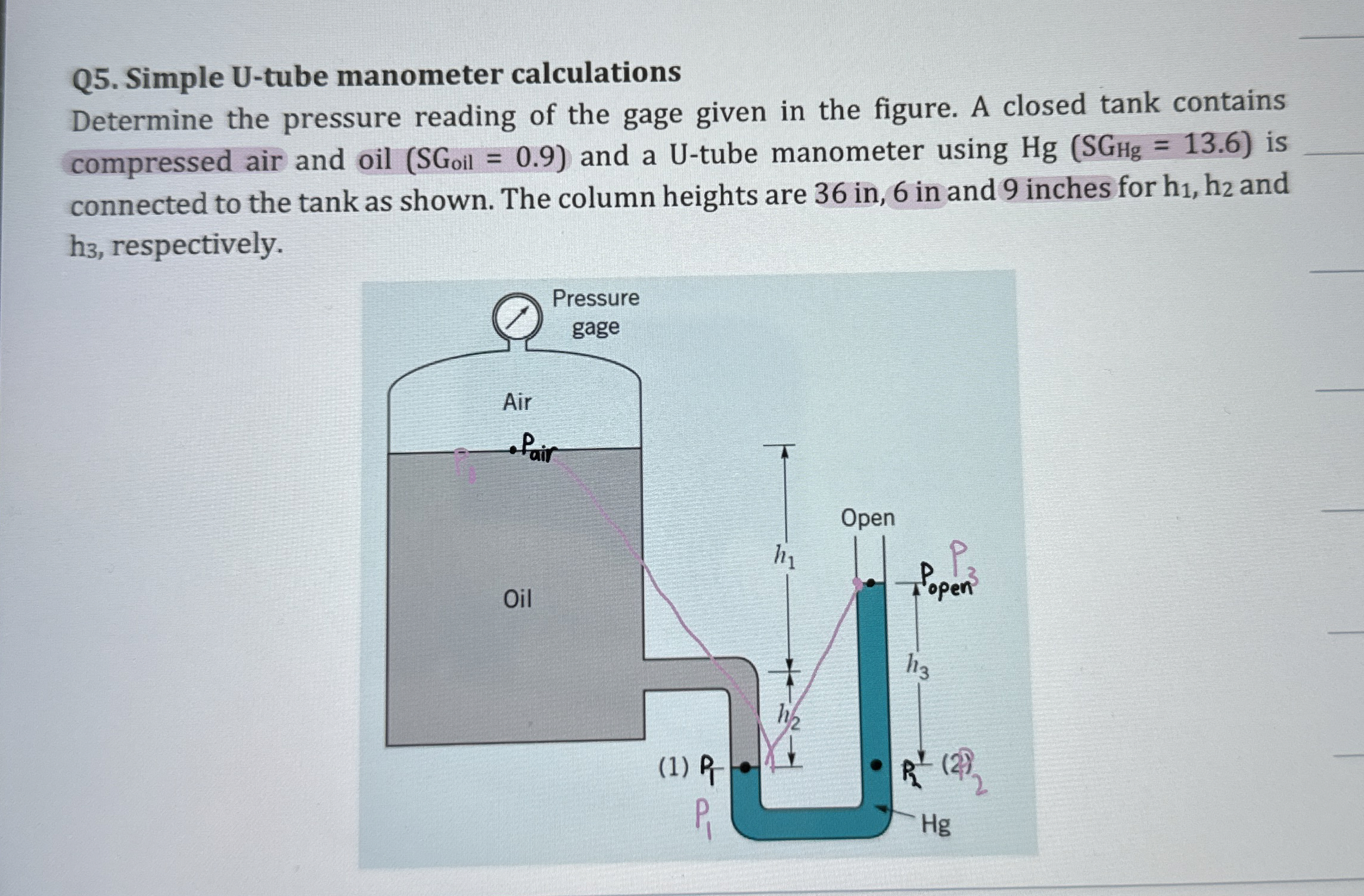 Q 5 . Simple U - tube manometer calculations