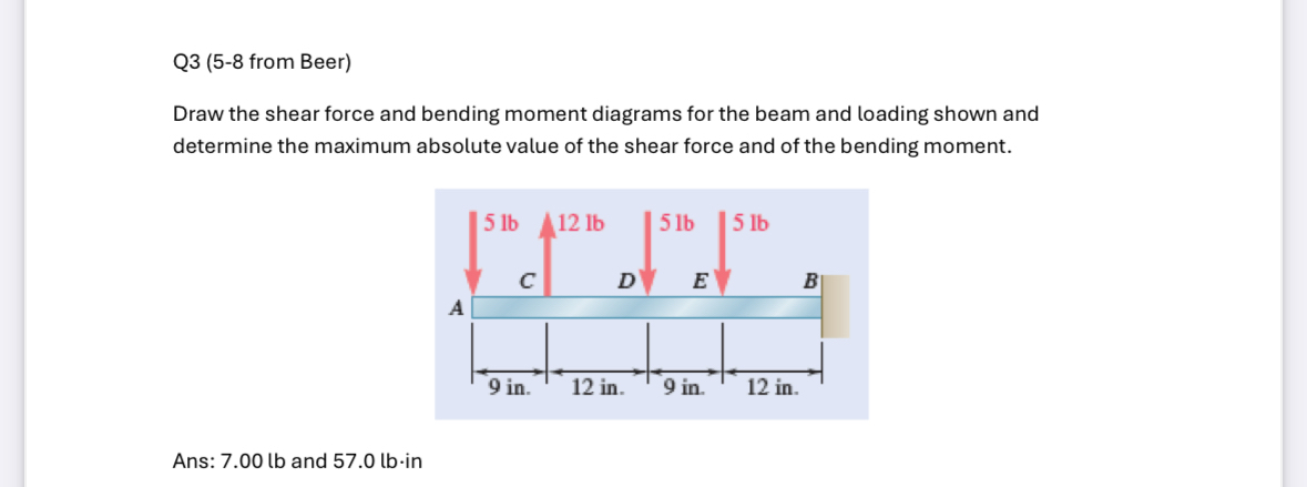 Q 3 ( 5 - 8 from Beer ) Draw the shear force and