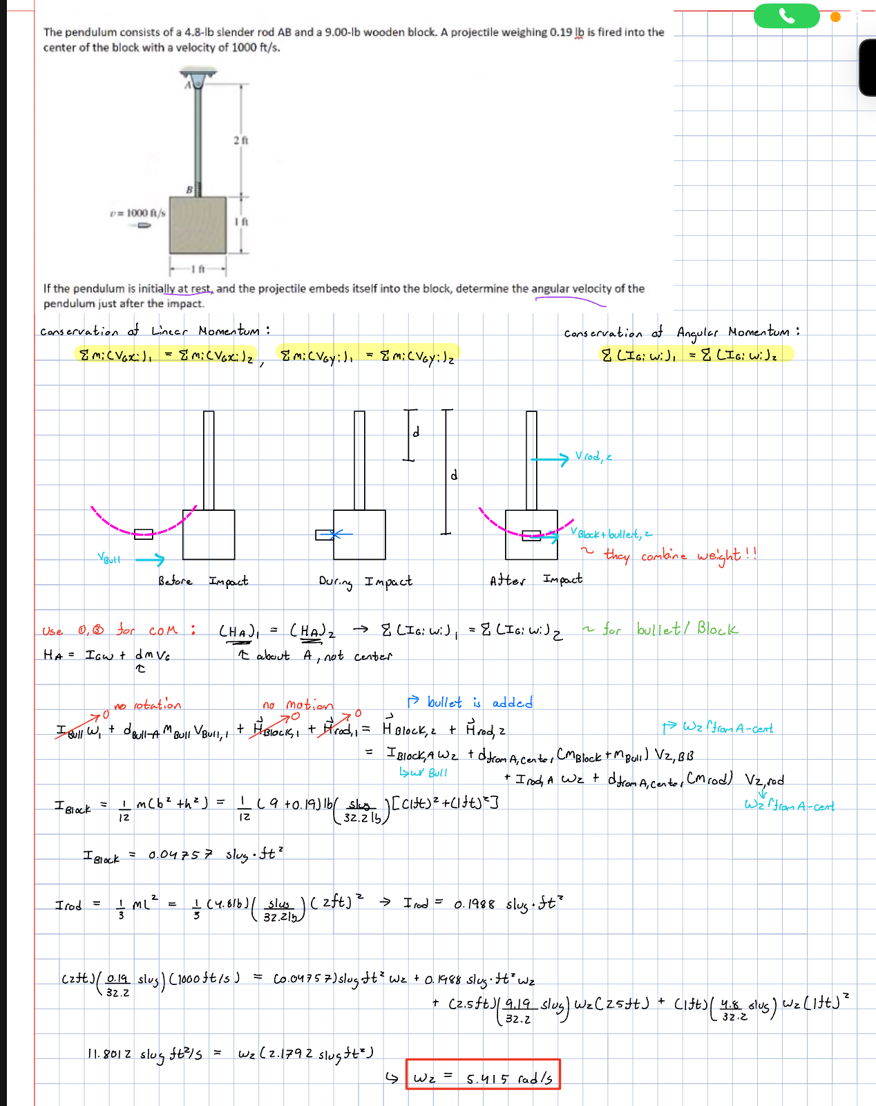 The pendulum consists of a 4 . 8 - l b slender
