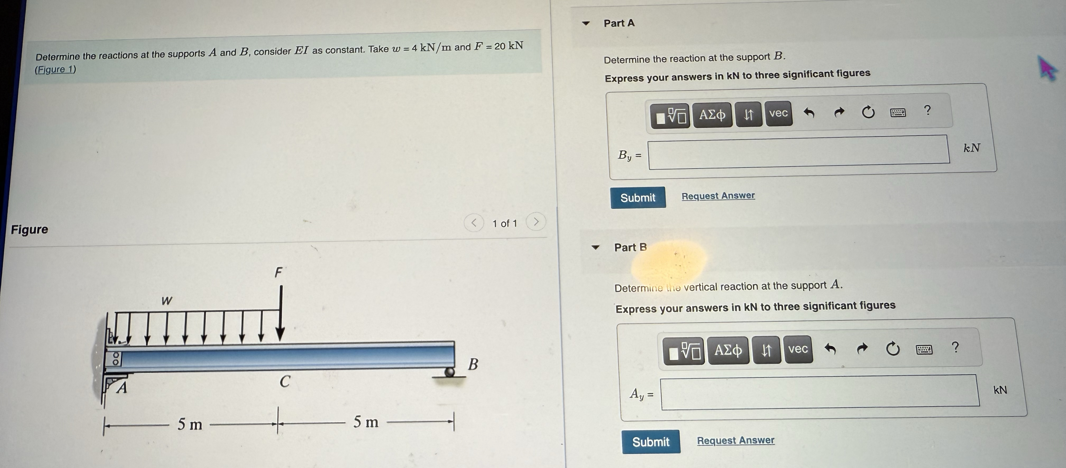 Determine the reactions at the supports A and B ,