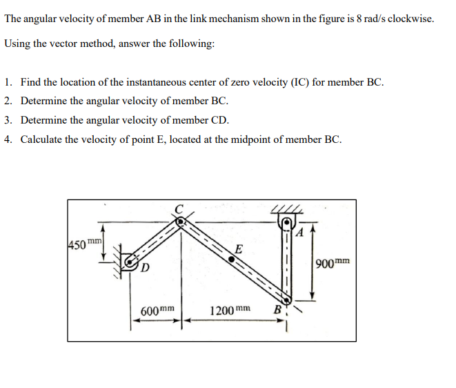 The angular velocity of member AB in the link