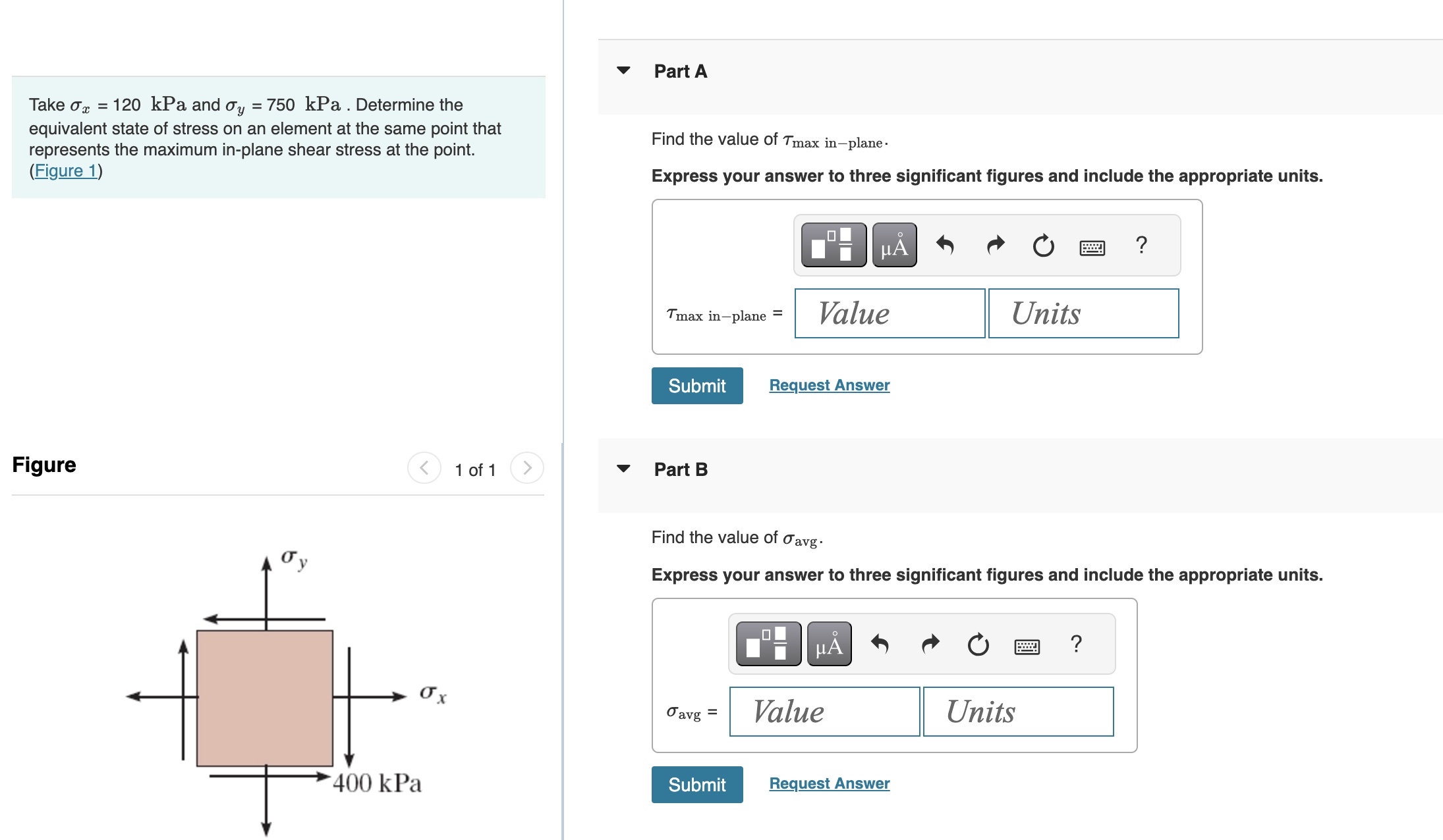 Take x = 1 2 0 kPa and y = 7 5 0 kPa. Determine